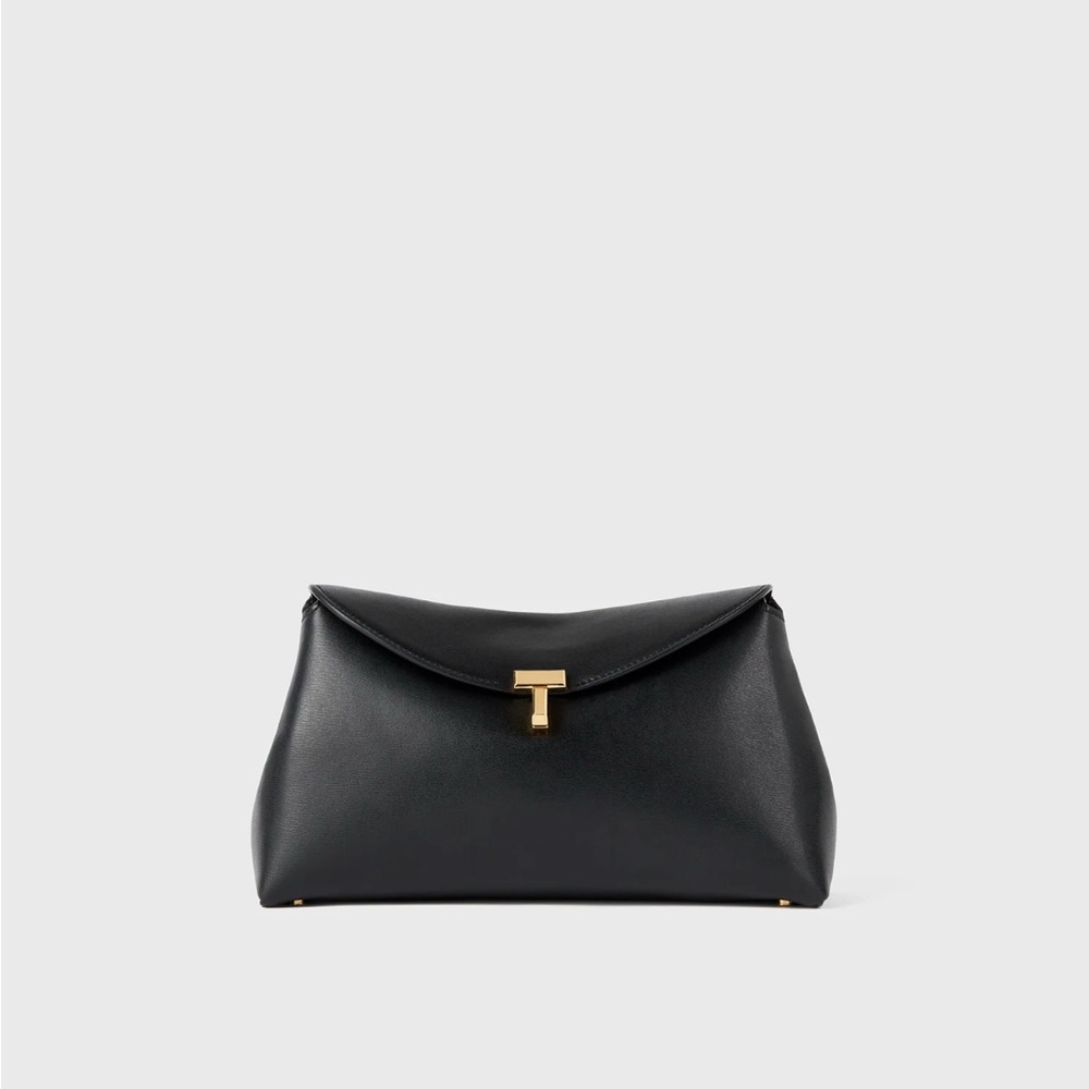 Toteme Black Leather Clutch with Gold Accent